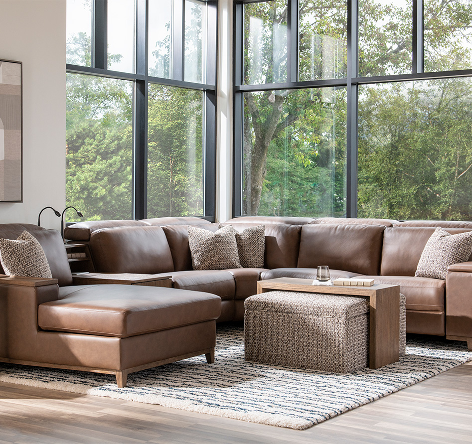 modern living room with round coffee table