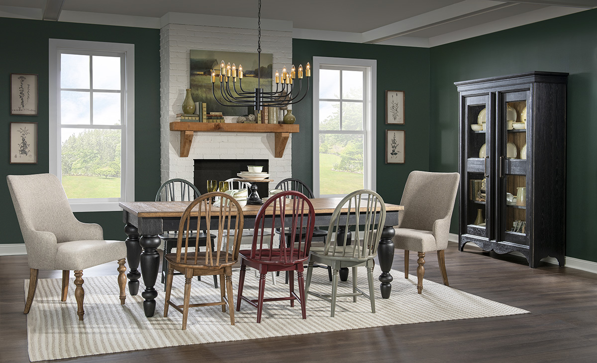 Dining room with chairs displaying all finish colors